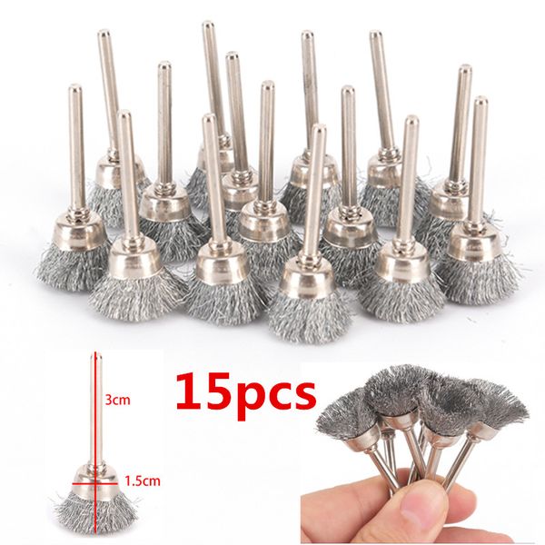 

15pcs/set wire brushes metal rust removing steel wire wheels with shank pole flat copper wheels polishing brushes set