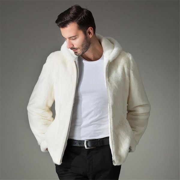 

luo xiu 4xl fur coat mens imitation mink coat mens hooded jacket coat, pure white fur 2019 winter, Black