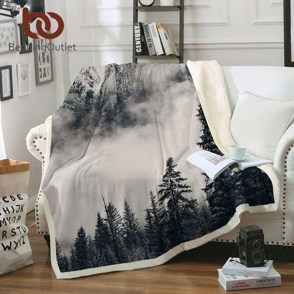 

beddingoutlet лес throw одеяло foggy mountain sherpa одеяло для кровати хвойного дерева мягкие плюшевые покрывала природы thin quilt