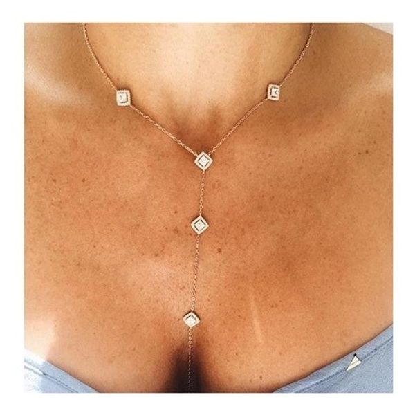 

wedding engagement jewelry aaa cubic zirconia long women chain y lariat square cz charms luxury european necklace for lady, Silver
