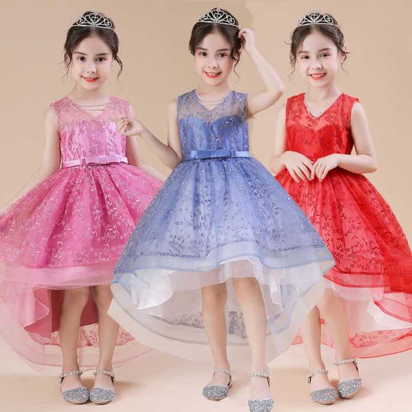 

girl's dresses summer embroidered trailing kids for girls evening children clothes princess flower girl wedding costume 12, Red;yellow