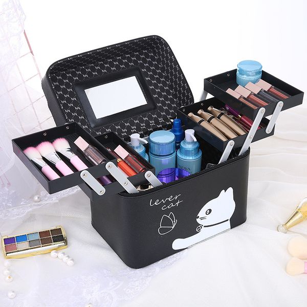 

women large capacity professional makeup organizer fashion toiletry cosmetic bag multilayer storage box portable pretty suitcase