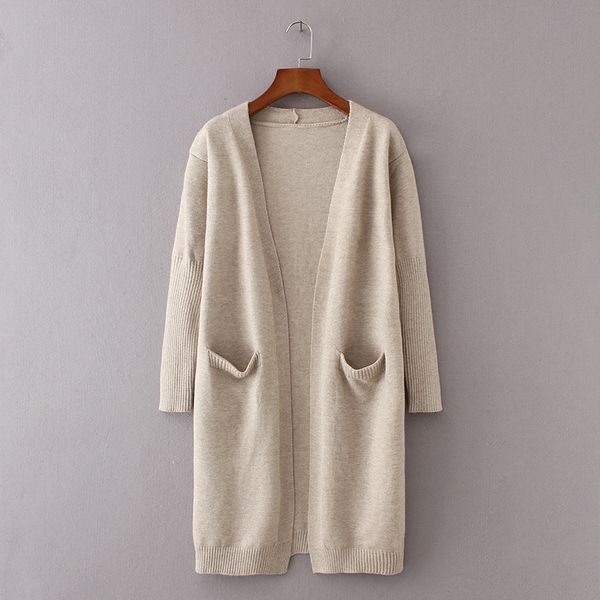 

2019 knitting upper garment long imitate cashmere both pocket sweater woman cardigan, White