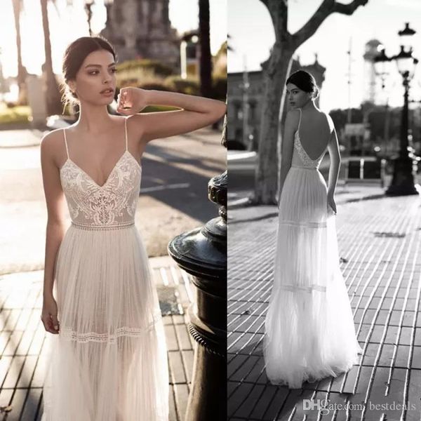 

gali karten 2019 sheer wedding dresses lace v neck bohemian bridal gowns a line backless summer beach wedding dress, White