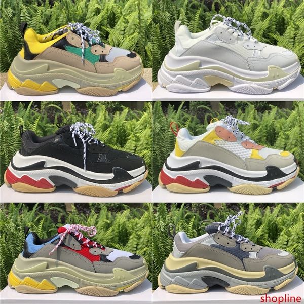 

2019 triple s men shoes paris fashion platform women sneakers beige green yellow golden mesh leather male madame casual chaussure