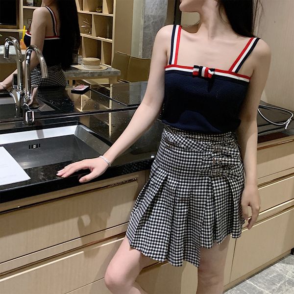 

tb холтер рубашка полоса лук юбка топ плотно эластичный фиолетовый женский летний бюстгальтер вязание свитер, White;black