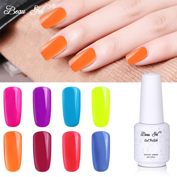 

beau gel 8ml fluorescent gel nail polish uv led soak off neon color varnish semi permanent lacquer gelpolish manicure, Red;pink