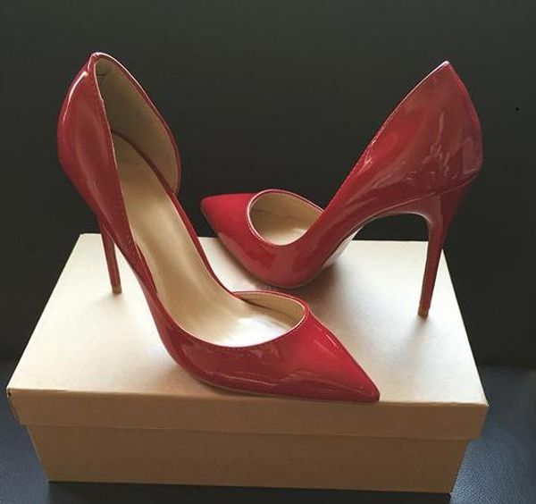 

box classic double color stitching red bottom high heels patent leather pointy toe dress shoes shallow mouth wedding shoes, Black