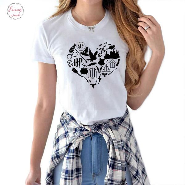 

cap sleeve love potter heart graphic t shirt women 2019 summer casual short sleeve white womens t shirt harajuku streetwear tee shirt