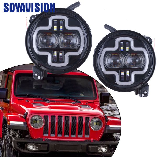 

car lights 9inch round led headlight white drl halo ring plug in play for 2018 2019 wrangler jl car headlight assembly