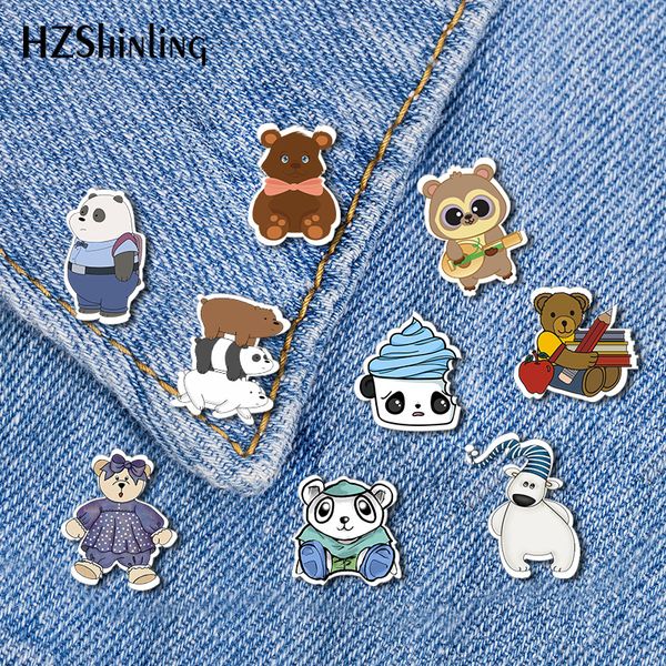 

new bears family acrylic lapel pin funny panda collar pin brooch brown bear epoxy pin polar bear broochs, Gray