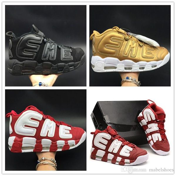 

Hot More Uptempo Mens Basketball Shoes Black Gold Red 3M Pippen Designer TOP Trainers Sneakers With Box Original