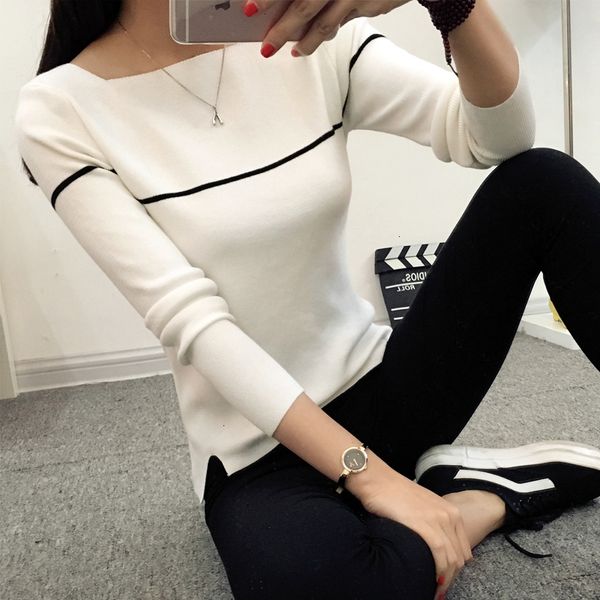 

woman sweaters designer sweater women 2019 spring new insert autumn knit female korean striped shirt collar sweater slim black and female, White;black