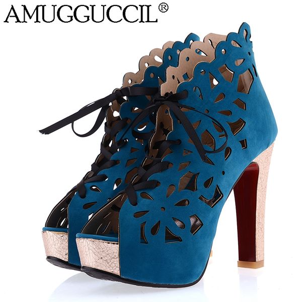 

2019 new plus big size 32-44 black red blue lace up fashion high heel platform female lady sandal women summer boot x1958