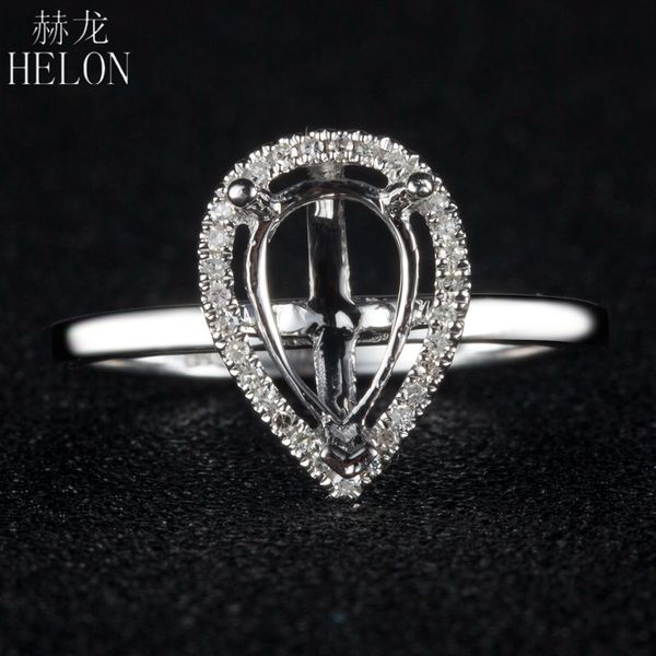 

helon 5x8mm pear cut semi mount ring solid 14k white gold si/h natural diamonds engagement wedding ring for women trendy jewelry, Golden;silver