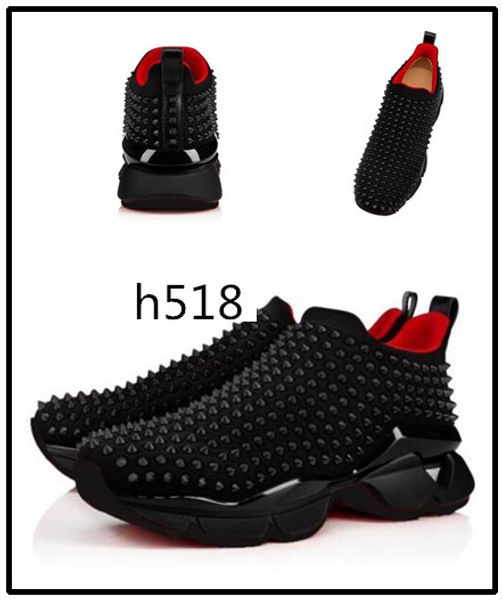 

original box designer mens red bottoms shoes womens rivet spiky junior spikes red sole 4, Black