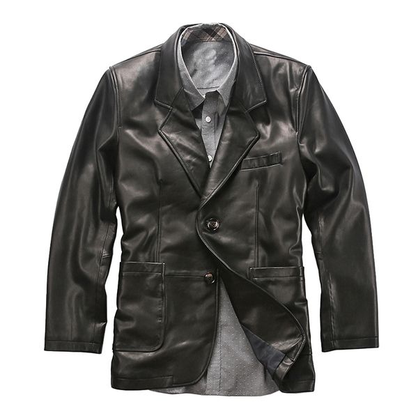 

550 read description asian size genuine sheep skin leather jacket mens sheep casual leather blazer, Black
