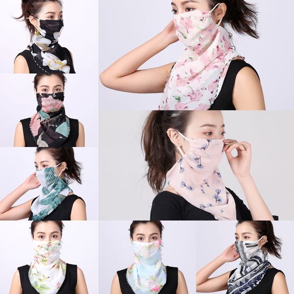 

jlkfl shipping handkerchief scarf face mask silk chiffon sunshade outdoor windproof half face dust-proof women masks scarf dust mask, Black