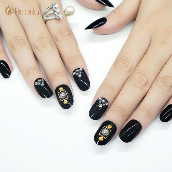 Acheter 3D Design Acrylique Faux Ongles Conseils Noir Paillettes Cristal Diamant Appuyez Sur Faux Ongles Outils De Manucure DIY Pour Ongle De $2.3 Du