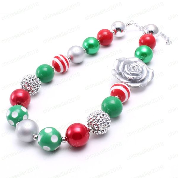 

fashion baby flower beaded necklace kids girl chain necklace chrismtas jewelry handmade chunky bubblegum necklace, Silver