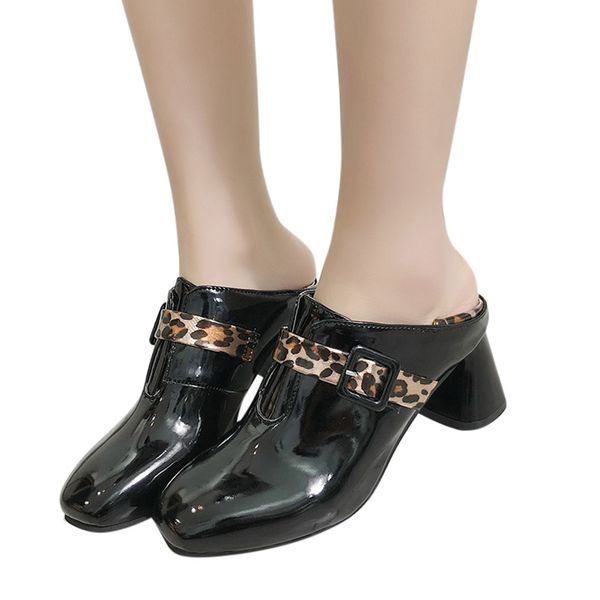 

youyedian woman's fashion leopard printed square toe high heel ladies square heel shoes stivaletti con tacchi a spillo#3, Black