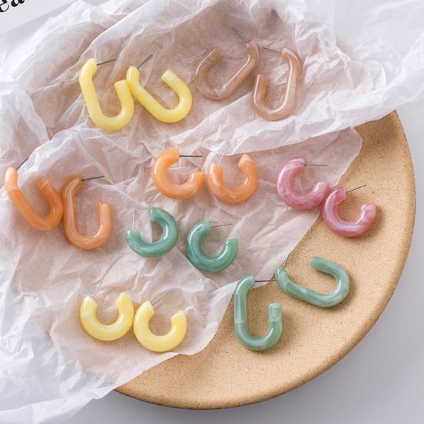 

japanese korean exaggerated acrylic hoop earrings multicolor geometric circle hoop earrings factory wholesale, Golden;silver