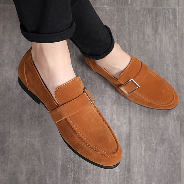 

fashion men suede leather shoes male dress wedding classic business party office loafers slip-on driving shoes men's flats, Black