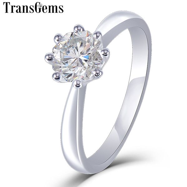 

transgems 14k white gold solitaire moissanite engagement ring for women unique octagon cutting 1ct 6mm f color moissanite ring, Golden;silver