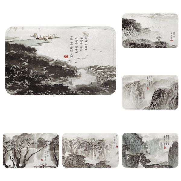 

ink watercolor traditional landscape cool mat bath carpet decorative anti-slip mats room car floor bar rugs door home decor gift