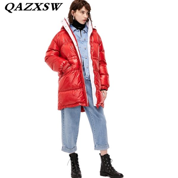 

2018 new winter large size loose warm thick hooded long women down jacket fashion trendy temperament solid 90% down coat lf196, Black
