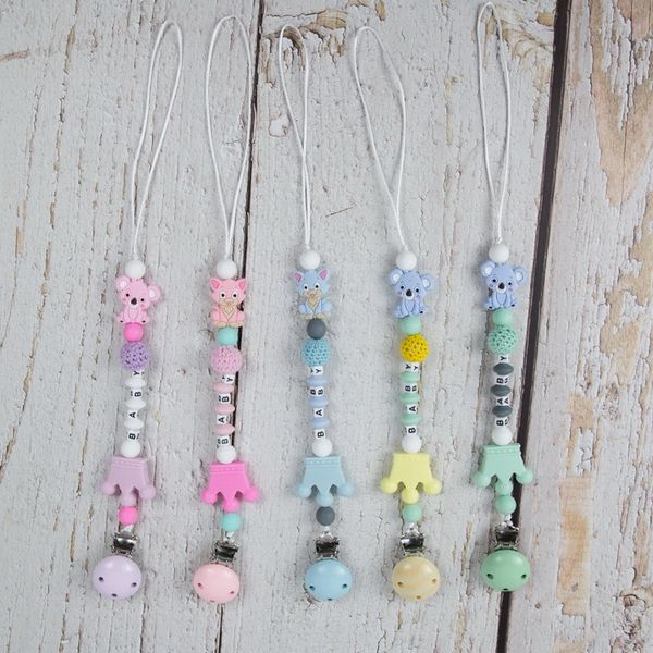 

pacifier clip chain baby infant soothie accessories silicone koala beads paci holder clips teether shower toy 191105