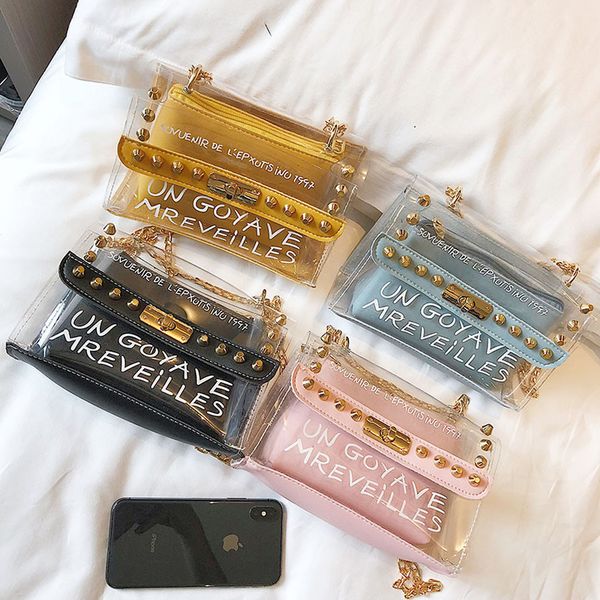 

manfuni transparent jelly small bag female 2019 new summer mini girl letter rivet crossbody bag small square