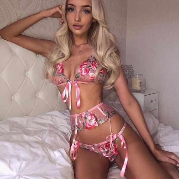 

bras sets lingerie women rose embroidery erotic pink porno transparent lace underwear baby doll a3, Red;black