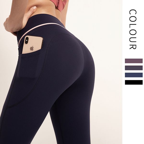 

women autumn winter frosted ankle yoga pants nude pocket high waist elastic tight pocket exercise fitness pants leggins sport, White;red