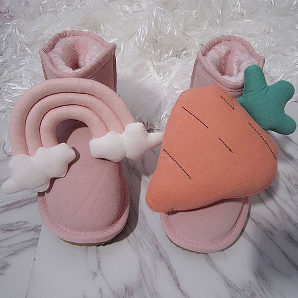 

womens round toe ankle boots carrot rainbow decor snow lolita warm winter thicken sweet flats shoes black pink d967