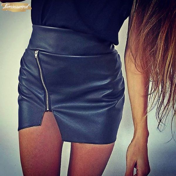 

women skirts bodycon pu leather ladies mini short skirt side split black zip skirt sexy