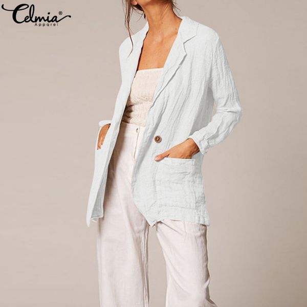 

2019 fashion celmia women blazers suits vintage long sleeve kimono cardigan coats casual loose female jackets chic plus size, White;black