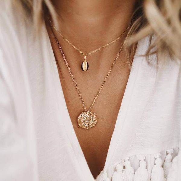 

women shell crystal choker necklaces & pendants fashion multilayer golden chain necklace bohemian collier femme jewelry 2019, Golden;silver