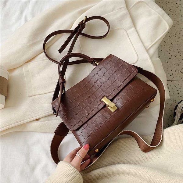 

burminsa vintage stone pattern shoulder bags for women wide strap ladies messenger bags lock design pu leather handbags new 2020