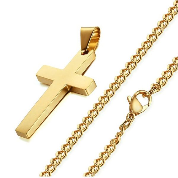 Hochglanzpolierte 316L Edelstahl Hip Hop Einfacher Stil Kreuz Anhänger Halskette Für Männer Frauen Schmuck Schwarz Stahl Gold