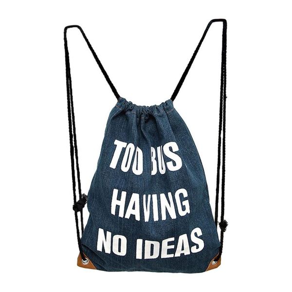 

designer-fggs convenient denim backpack retro style drawstring bag size about 33 * 40cm
