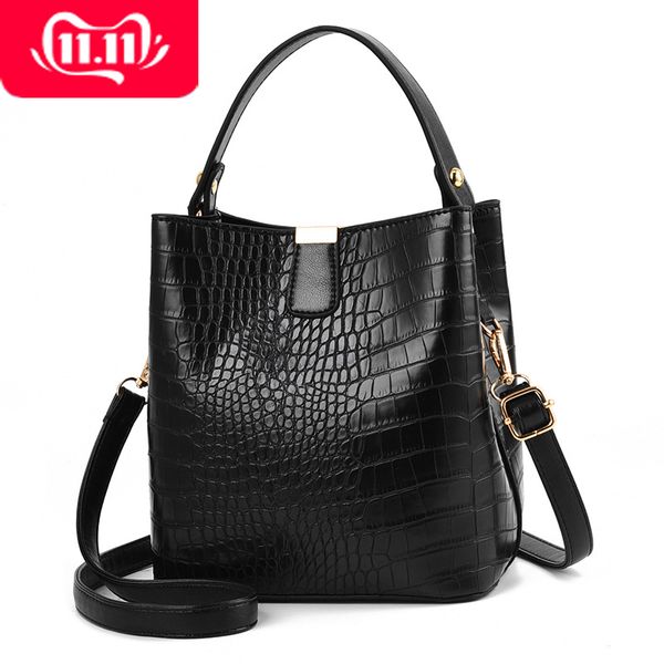 

retro alligator bucket bags for women crocodile pattern handbag capacity casual crocodile shoulder messenger bags ladies bag