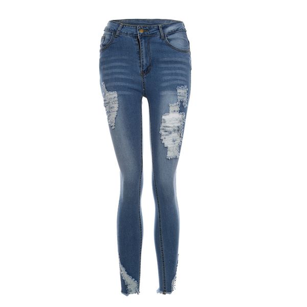 

jaycosin 2019 new jeans fashion women's stretch jeans low waist slim hole casual regular hole pencil pants dropship apr16, Blue