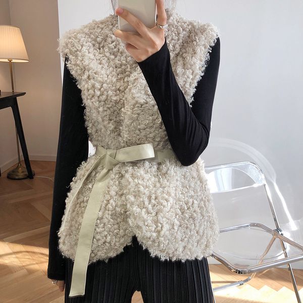 

tvvovvinn urban leisure chalaza poodle teddy hair woman 2019 autumn winter lint vest waistcoat loose coat keep warm zx082, Black;white