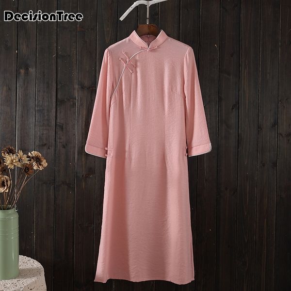 

2019 vintage casual retro chinese style cheongsam qipao dress women elegant short sleeve novelty long dress flax robe zen style, Red