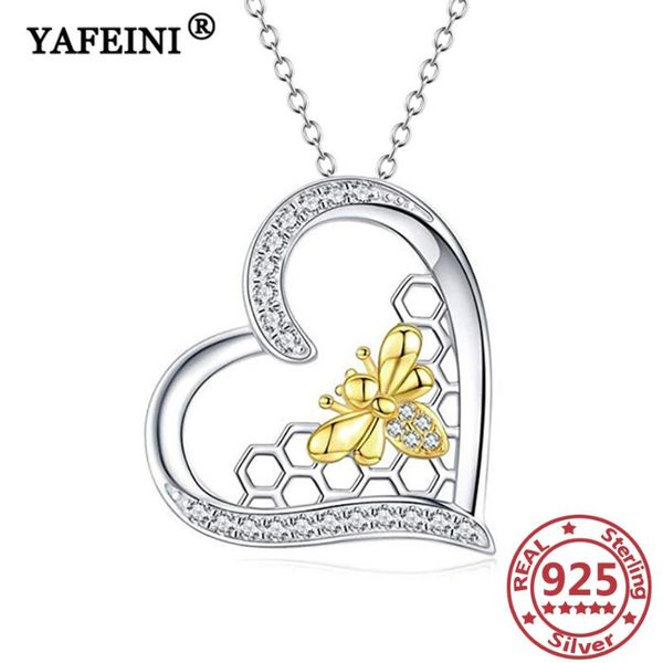 

yafeini 925 sterling silver bee&honeycomb necklace cubic zircon woman necklace mother's day gift graduation gift women's jewelry