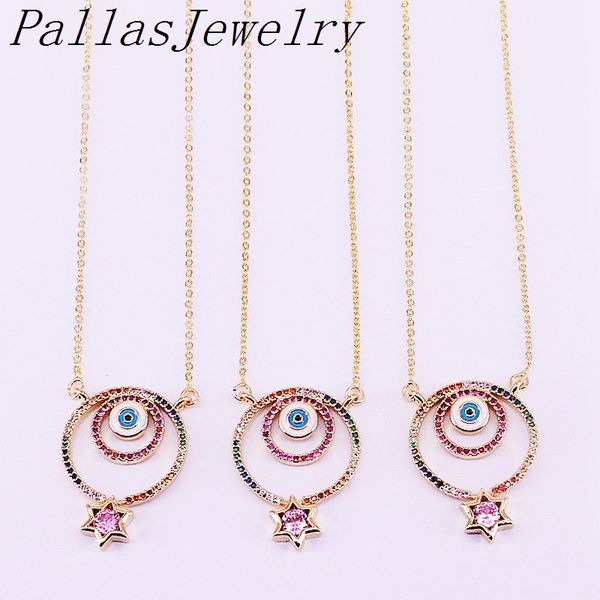 

6pcs multicolor cz micro paved colorful zirconia rainbow round fashion gold filled pendant necklaces, Silver