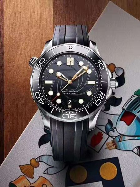

new luxury mens diving 300m watch james bad 007 master co-axial 42mm mechanical automatic watches limited edition wristwatches, Slivery;brown