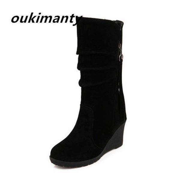 

autumn winter 7cm heels woman faux suede thigh high boots over the knee women boots snow shoes platform #y0776986f, Black