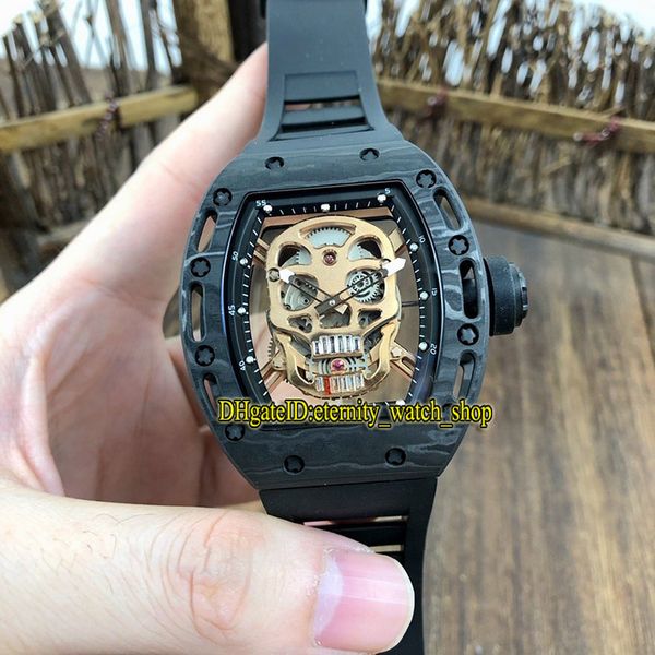 

r version rm 052 ntpt carbon fiber case gold skull skeleton dial japan miyota automatic rm052 mens watch rubber sport designer watches, Slivery;brown